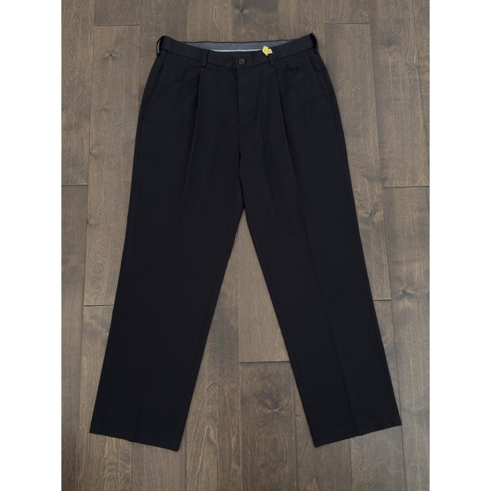Haggar Premium Mens Pleated Front Dress Pants Size 34X30 Black‎ Expandable Waist